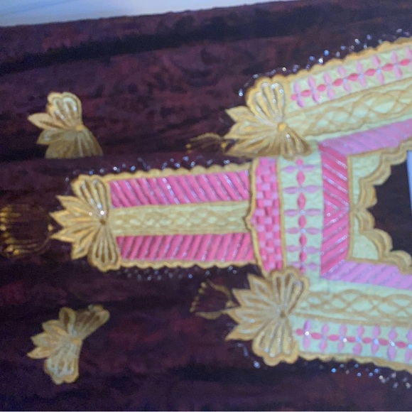 Vintage Moroccan Kaftan traditionalrobe tunic embroidery maroon pink yellow gold - Picture 8 of 8